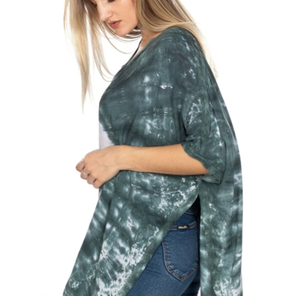 BOHO TEAL TIE-DYE PONCHO TUNIC TOP - Picture 4 of 4